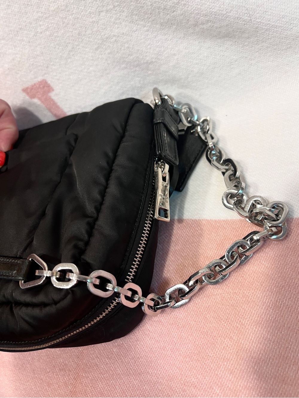 PRADA!⭐️Black Quilted Tessuto/leather Bomber Bag! Crossbody Bag with Silver! - Picture 9 of 16